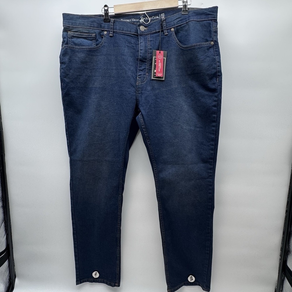 Beverly Hills Polo Club Mens Jeans 42x30 Blue Quality Stretch Denim NWT 42W 30L